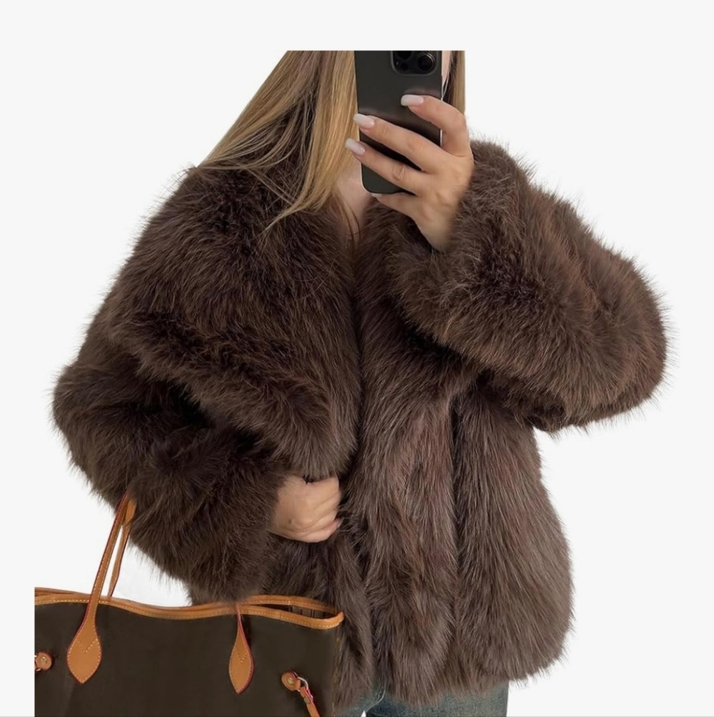 Luxurious Brown Faux Fur Coat